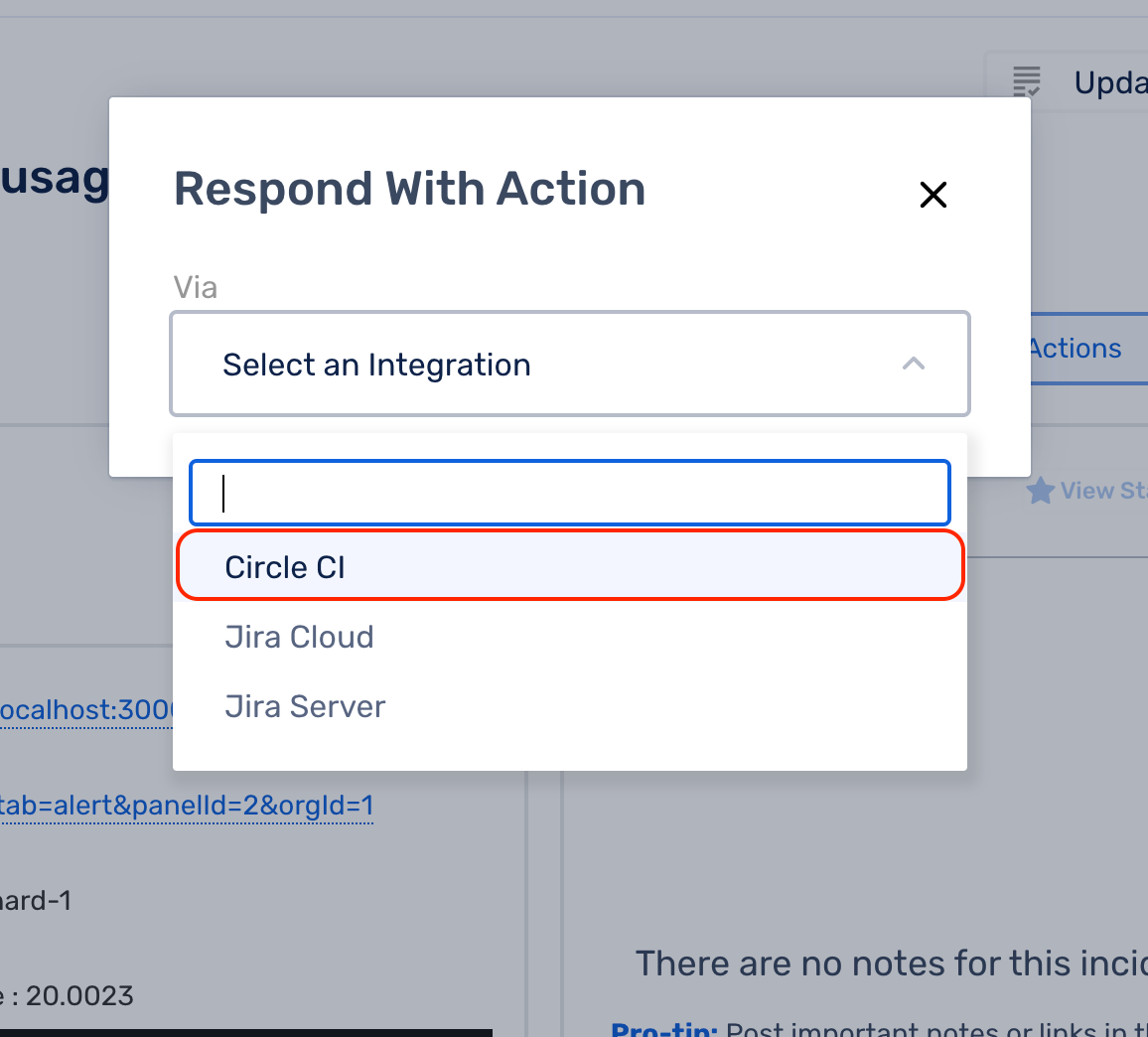 List of allowed/enabled CirlceCI actions within Squadcast