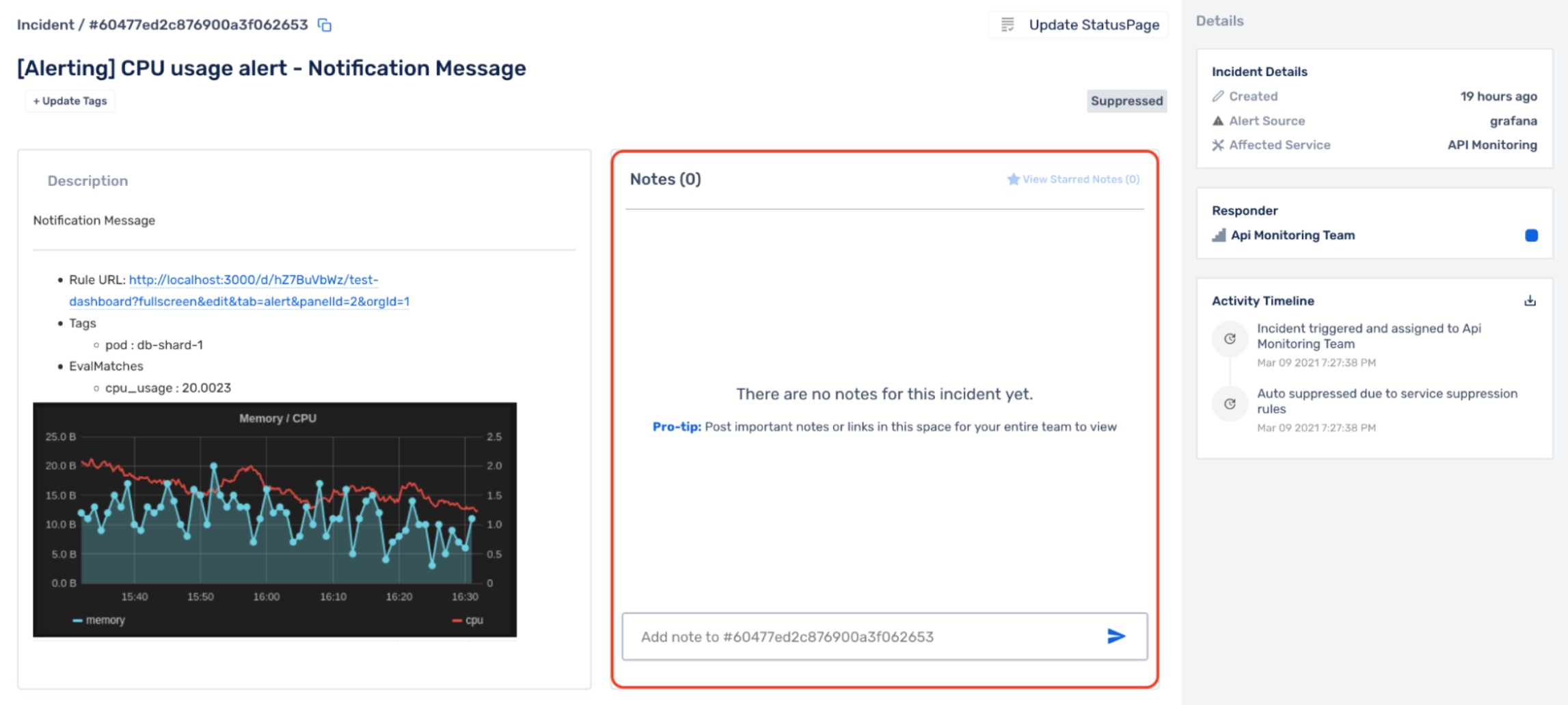 Incident note mention notifications