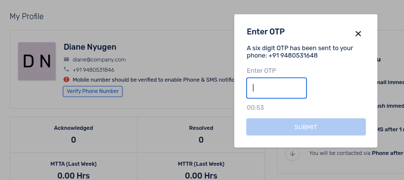 Create User Profile - OTP Verification