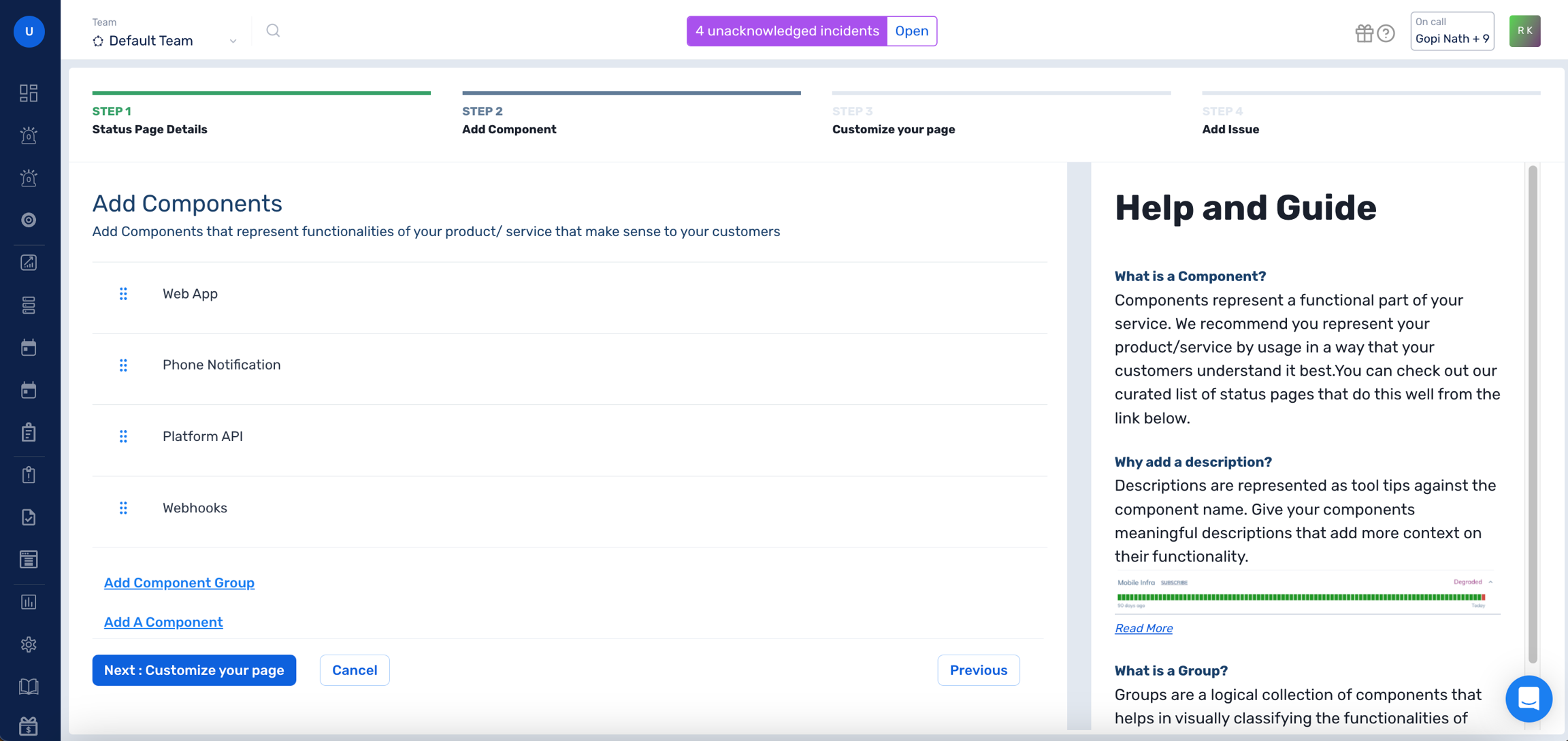 Add Components to Status Page