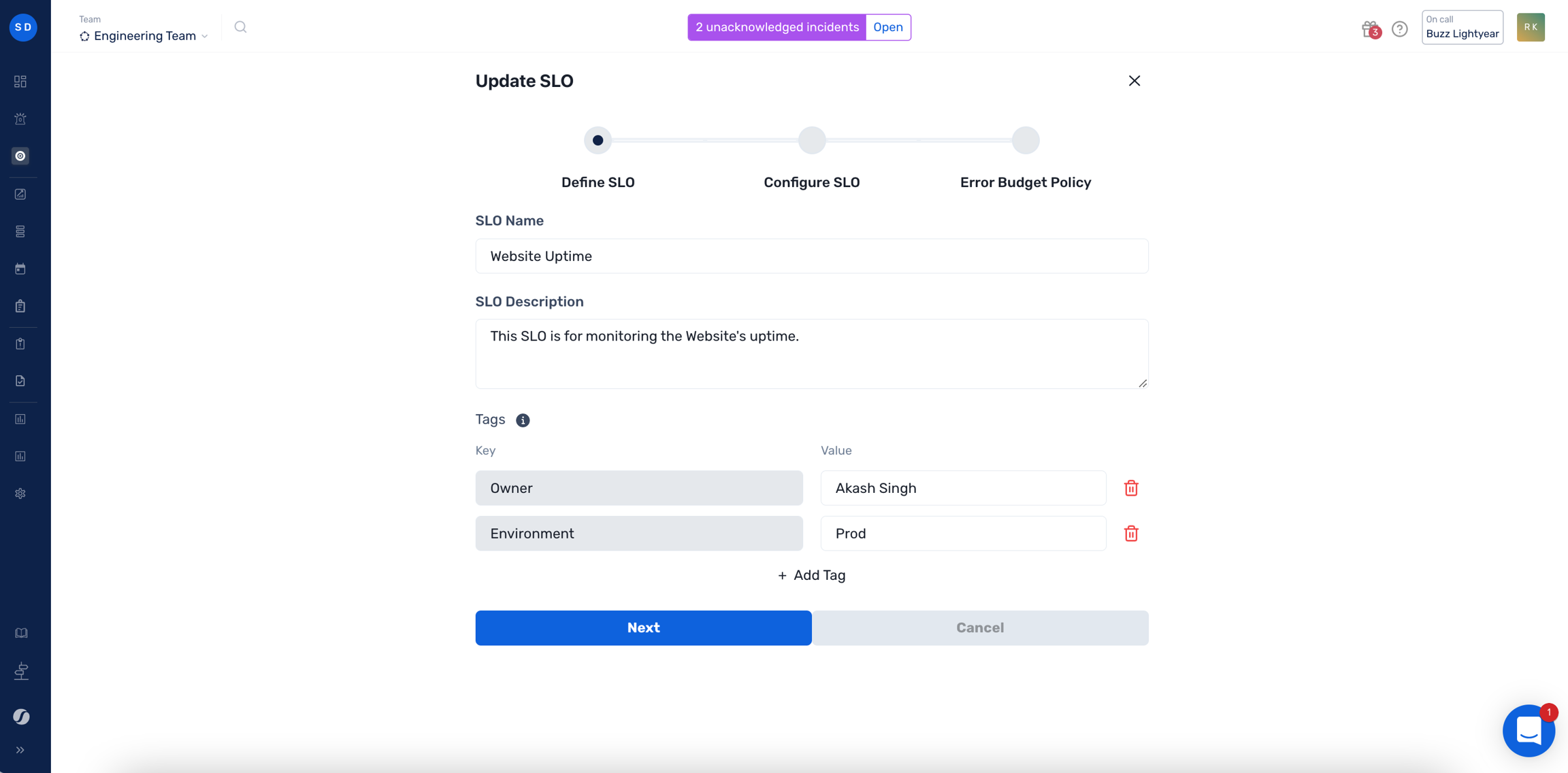Creating new SLO - Define SLO