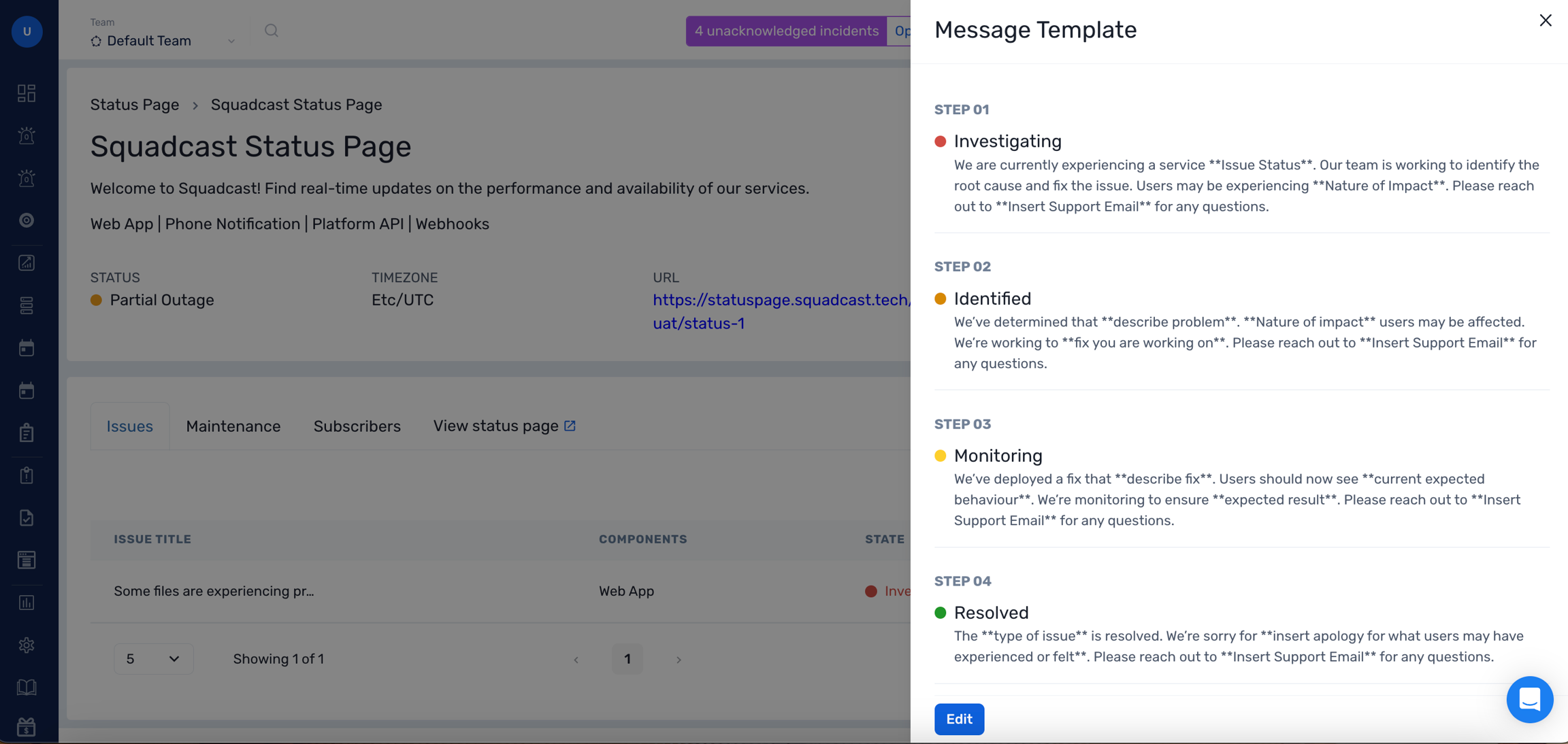 Edit Status Message Template