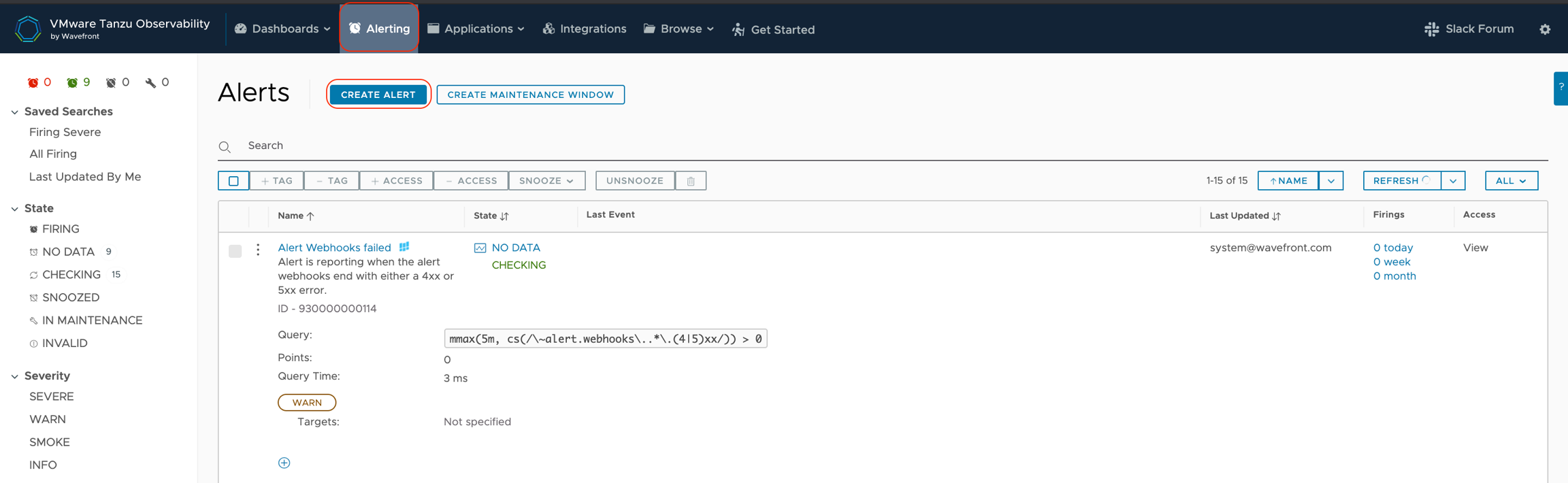Create alerts in Wavefront for Squadcast