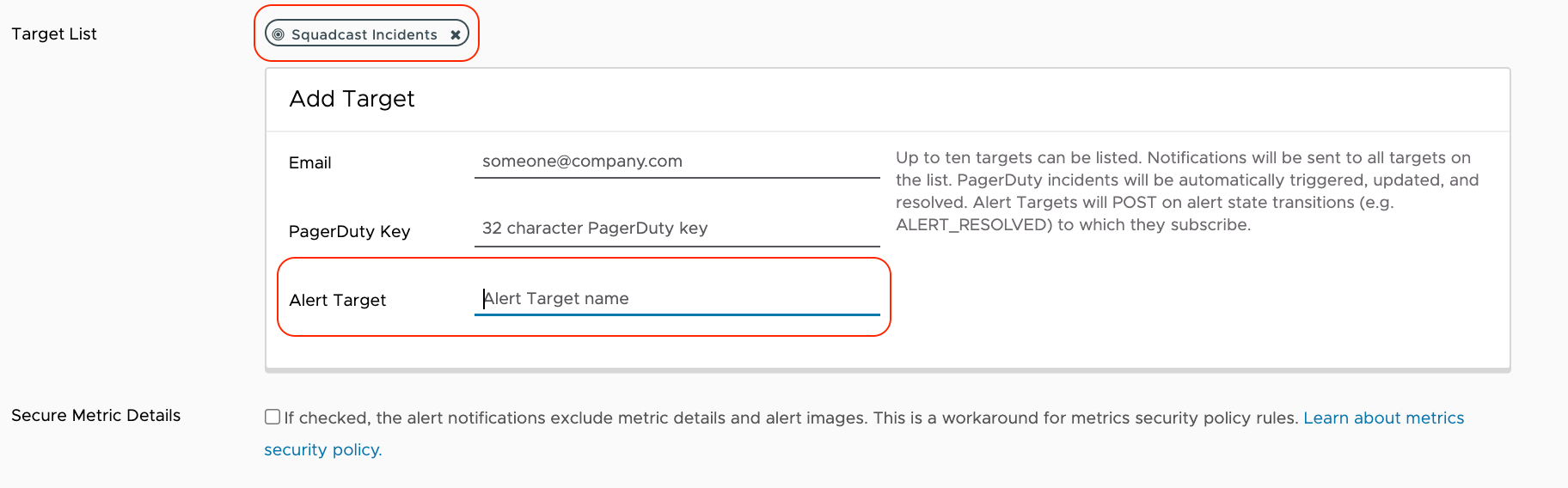 Adding Squadcast Webhook in the Alert Target in Wavefront