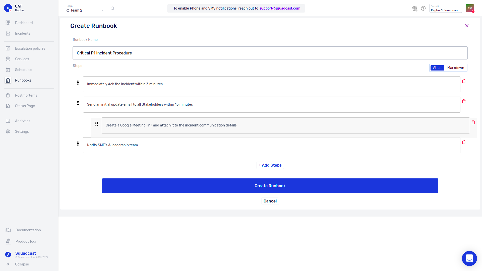 Create Runbook in steps