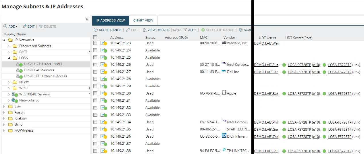 Populate UDT User and Switch Ports in the IPAM IP Address View