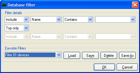 Filter devices in the Kiwi CatTools database