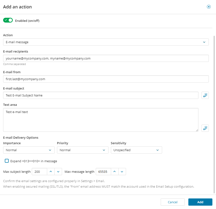 Send an email alert for critical messages