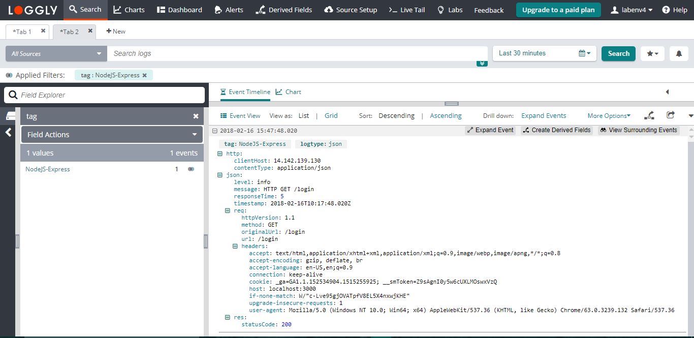 Node Express.js and Morgan logging
