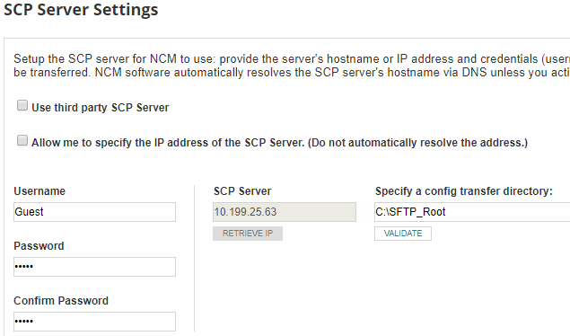 Use the SolarWinds SFTP & SCP server for NCM config transfers