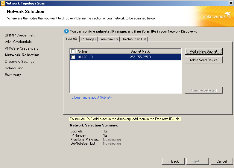 Define IP addresses for discovery