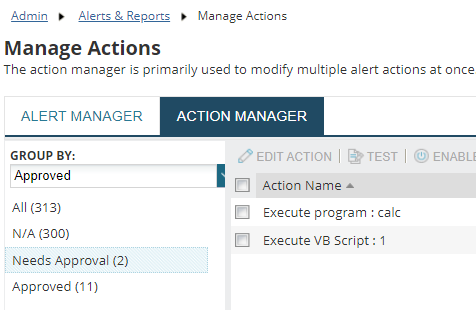 Approve alert actions executing a script