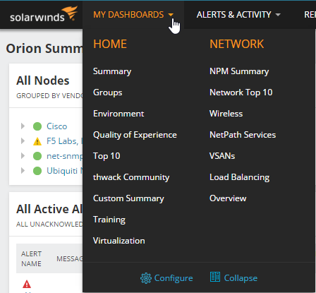 Customize My Dashboards in the SolarWinds Platform