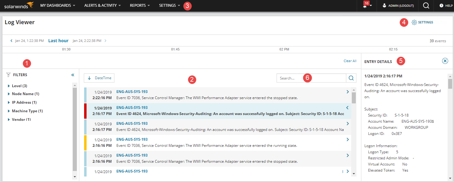 Explore the SolarWinds Platform Log Viewer