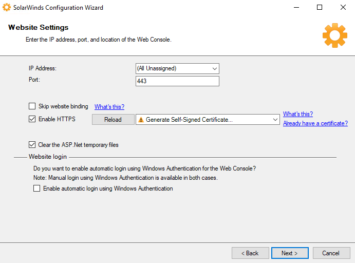 Enable Solarwinds Configure the SolarWinds Platform Web Console to use HTTPS