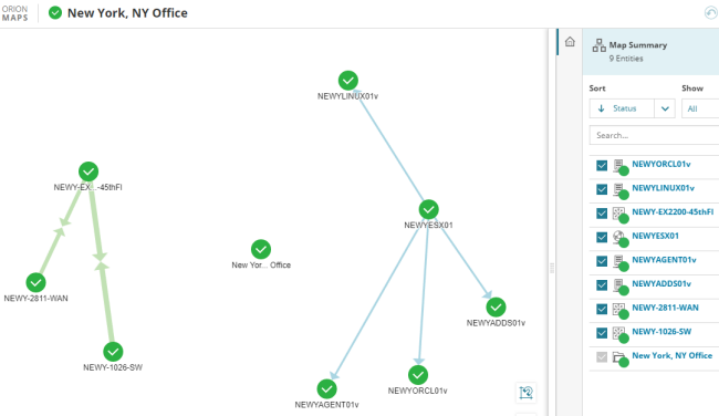 View details for SolarWinds Platform entities on Intelligent Maps