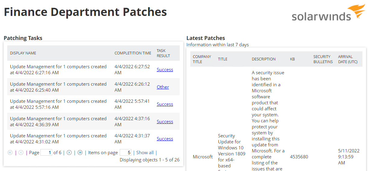 Generate Patch Manager reports in the SolarWinds Platform Web Console