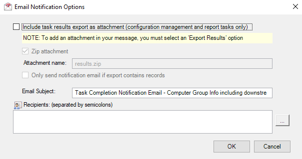 Scheduling and Notification Options page