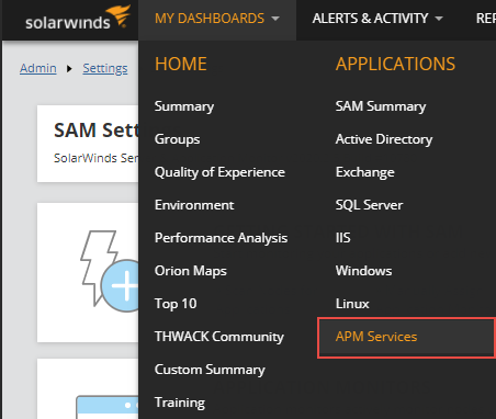 Monitor APM services in SAM