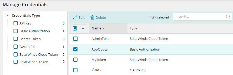 Manage credentials for API pollers AppOptics integrations and