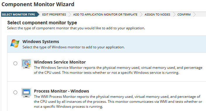 Manage component monitors in SAM templates and application monitors