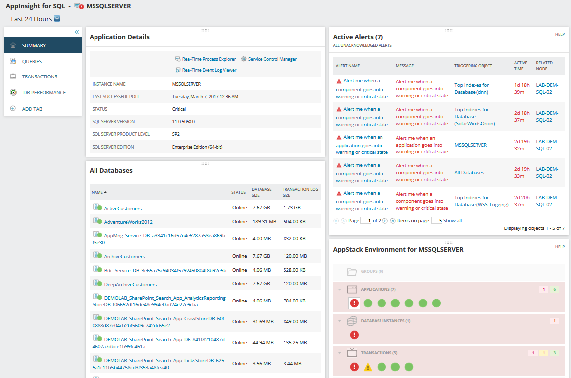Display AppInsight for SQL data in the SolarWinds Platform Web Console
