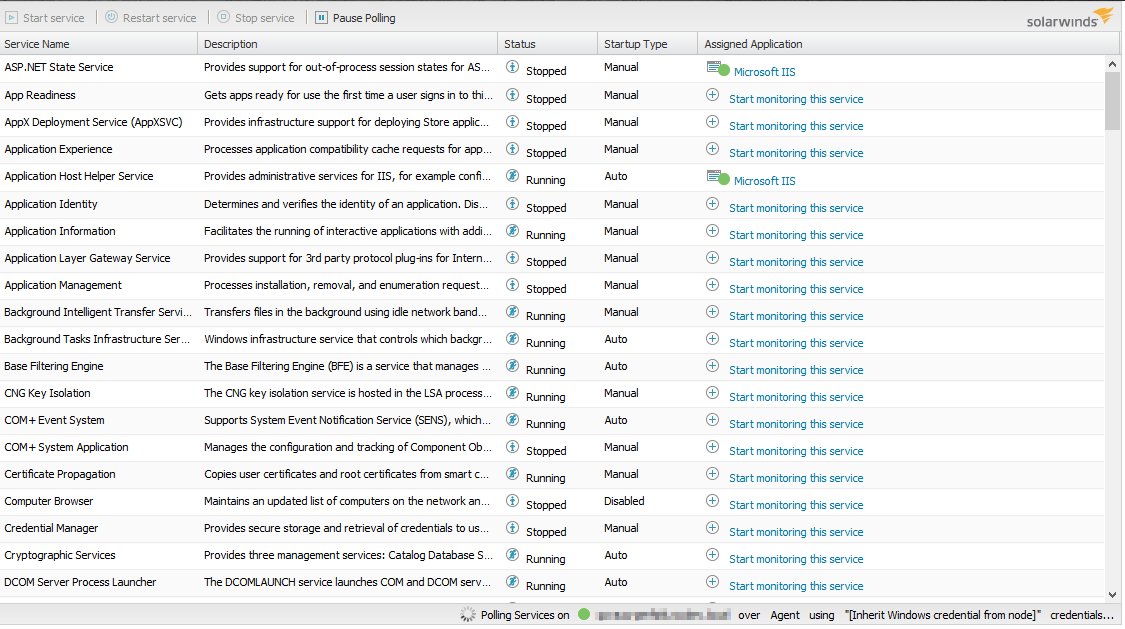 Use the Service Control Manager in SAM