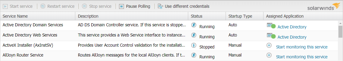 Use the Service Control Manager in SAM