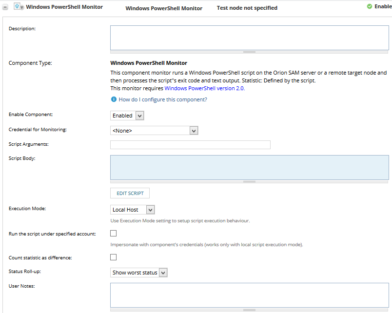 Create a Windows PowerShell script monitor in SAM