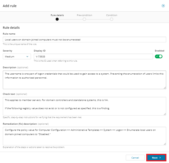 Add rule details Add rule details
