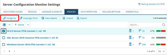 Assign credentials to a policy - Step 1
