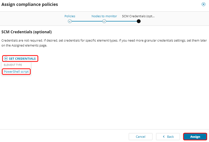 Assign credentials to a policy - Step 3