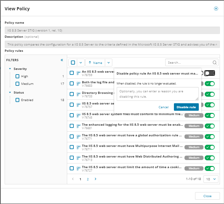 Enable or disable a rule