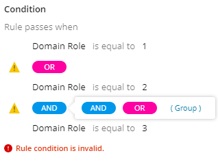 Example of invalid grouping of logical operators Example of invalid grouping of logical operators