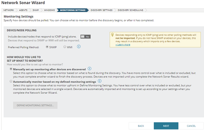 Monitoring settings - Manual setup