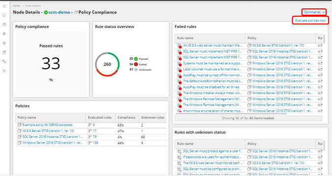 Node Details Subview - Commands - Evaluate Policies Now