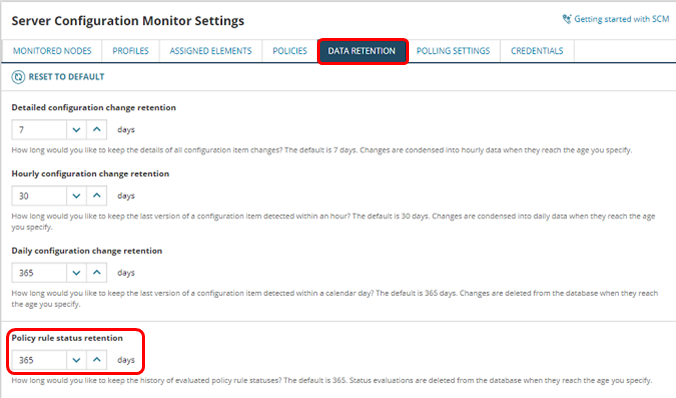 Policy rule status data retention