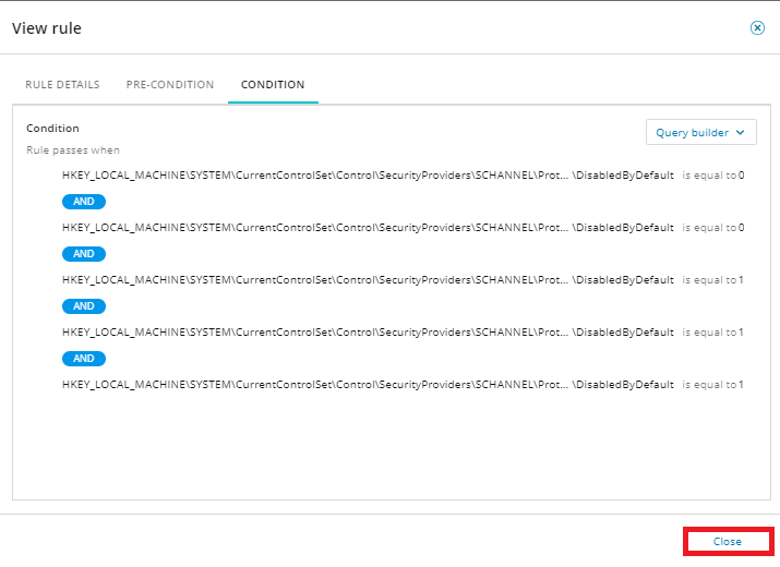 Review rule details, pre-condition, and condition tabs Review rule details, pre-condition, and condition tabs