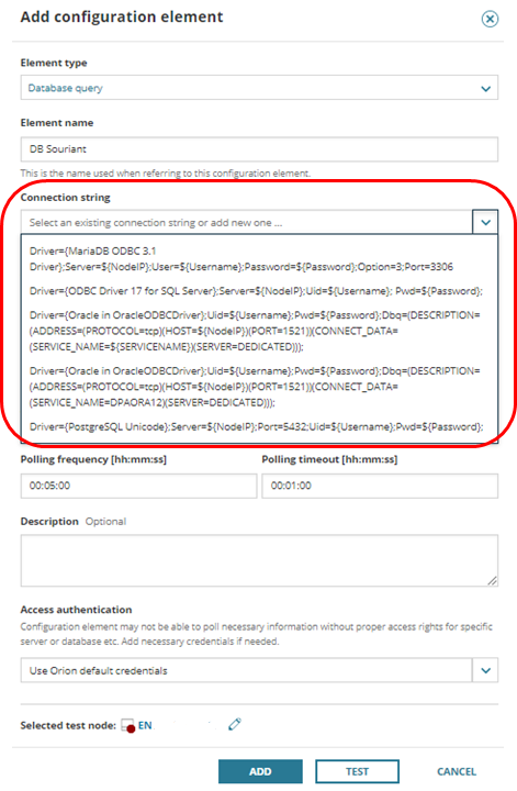 Select Connection String from Drop-Down Menu