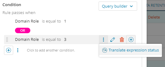 Translate expression status drop-down menu