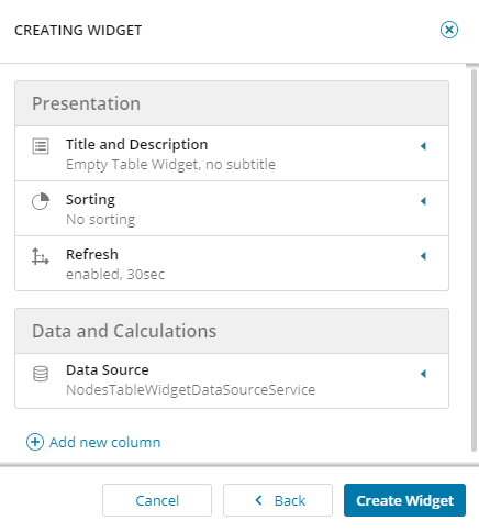 Create a nodes table widget