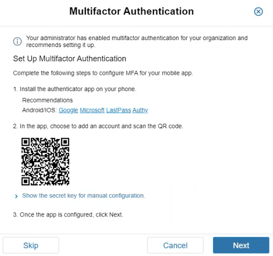 Set up multifactor authentication for your Serv-U user account