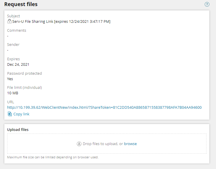 Serv-U file sharing: The Request file wizard