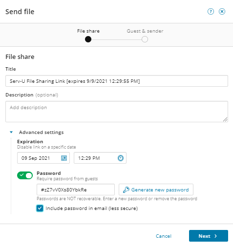 Serv-U file sharing: The Send file wizard