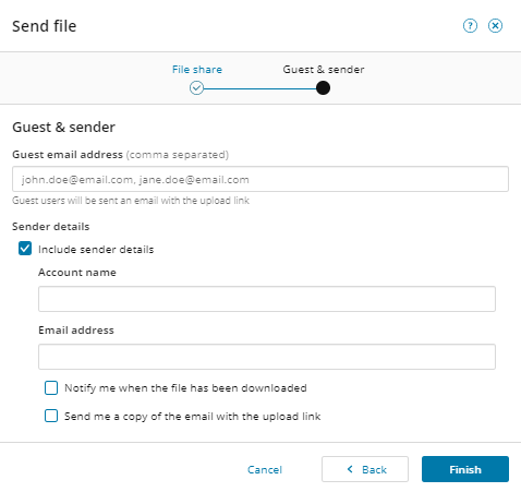 Serv-U file sharing: The Send file wizard