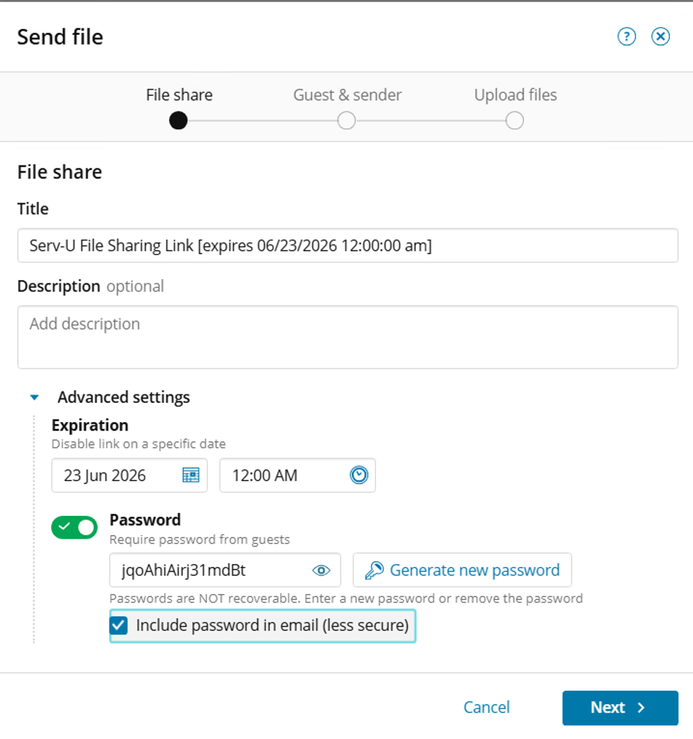 Click Advanced Settings to access additional optional settings for the file share Click Advanced Settings to access additional optional settings for the file share