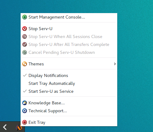 Serv-U Management Console menu