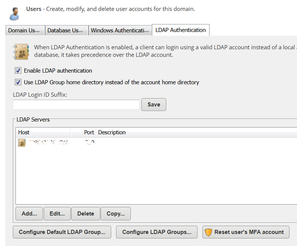 Reset LDAP user's MFA - Click LDAP Authentication tab Reset LDAP user's MFA - Click LDAP Authentication tab