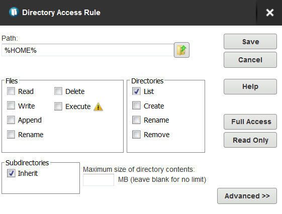 Serv-U directory access rules
