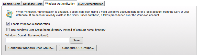 Windows Authentication (MFT only)